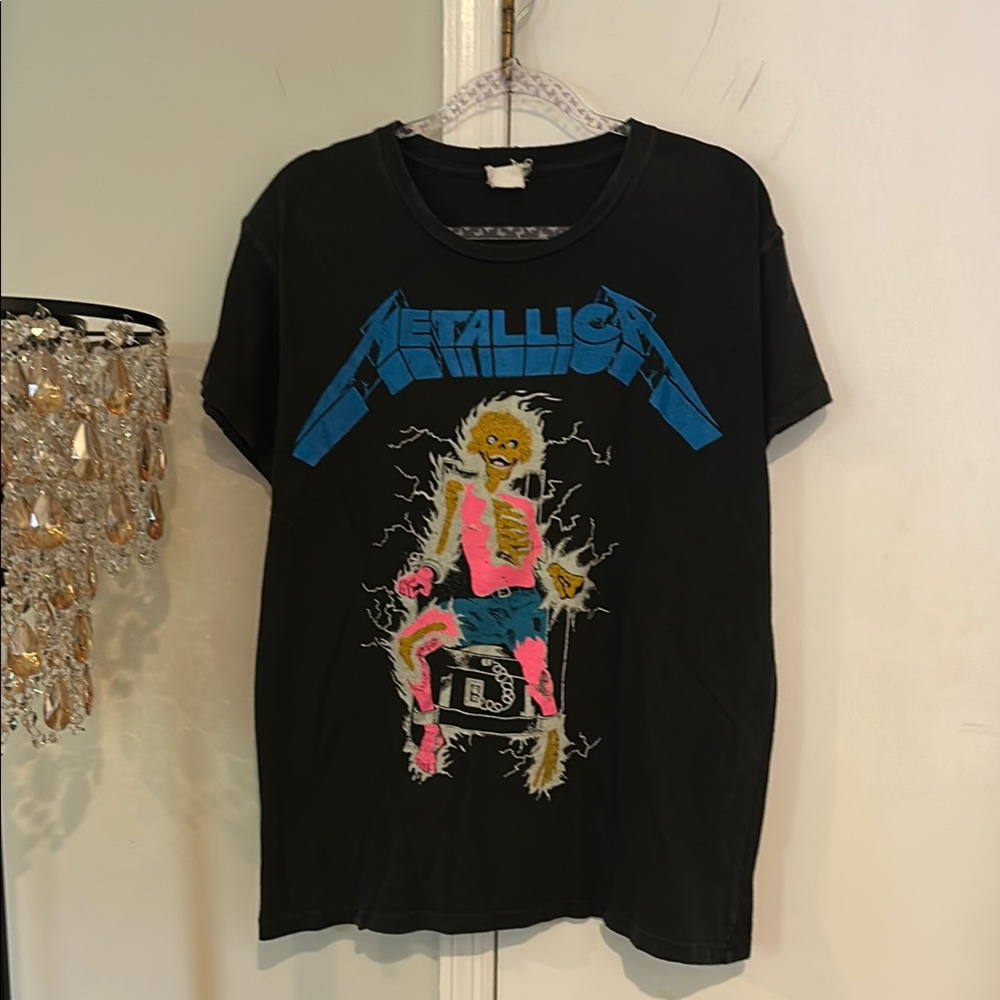 RARE!!! MadeWorn Black Metallica Graphic Tee with Neon Pink & Blue Accents
